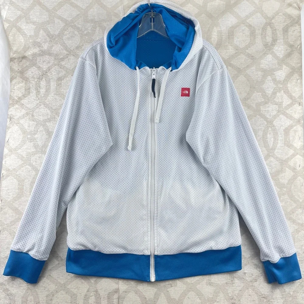 The North Face Mens Reversible Mesh Full‎ Zip Hoodie Blue White M Medium